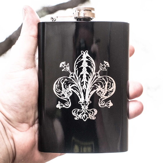 8oz BLACK Fleur de Lis Flask 8oz BLACK Fleur de Lis Flask