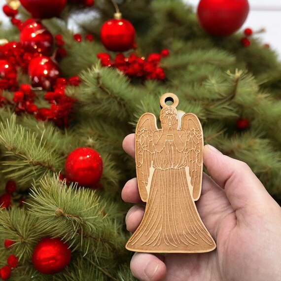 Ornament - Weeping Angel - Raw Wood 4x2in Ornament - Weeping Angel - Raw Wood 4x2in