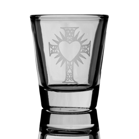 2oz Heart and Cross Shot Glass - Sacred Heart 2oz Heart and Cross Shot Glass - Sacred Heart