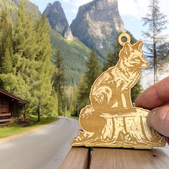 Ornament - Fox on a Stump Raw Wood Ornament - Fox on a Stump Raw Wood