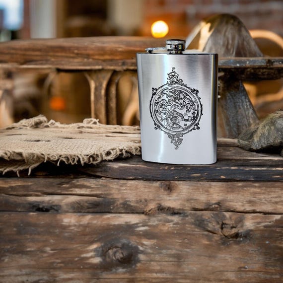 8oz Steampunk Clockworks Stainless Steel Flask 8oz Steampunk Clockworks Stainless Steel Flask