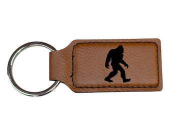 Keychain - Rectangle - Bigfoot Sasquatch - Leather