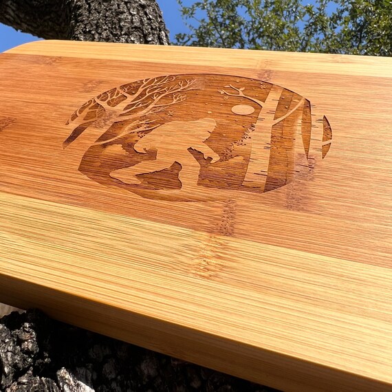 Winter Sasquatch Cutting Board 14''x9.5''x.5'' Bamboo Bigfoot Winter Sasquatch Cutting Board 14''x9.5''x.5'' Bamboo Bigfoot