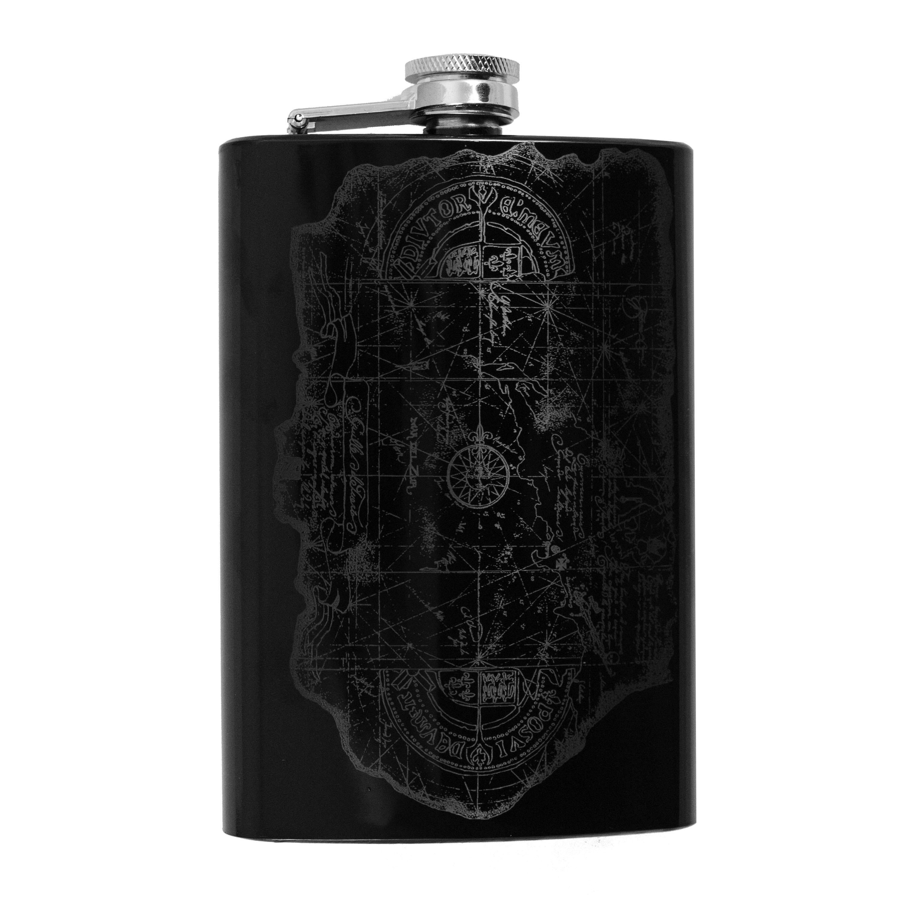 8oz BLACK One Eyed Willie Treasure Map Flask 8oz BLACK One Eyed Willie Treasure Map Flask