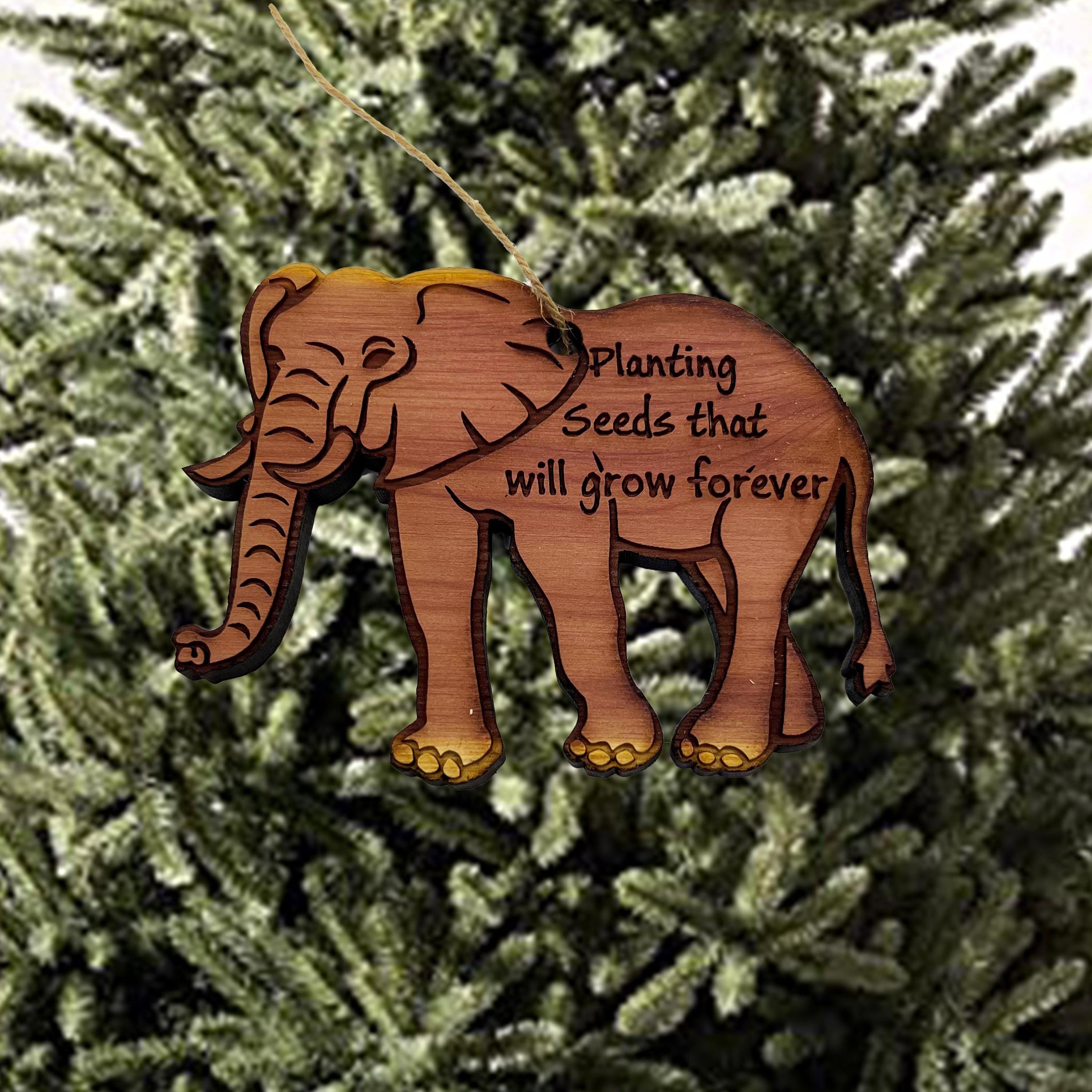 Elephant Planting seeds that will grow forever - Cedar Ornament Elephant Planting seeds that will grow forever - Cedar Ornament