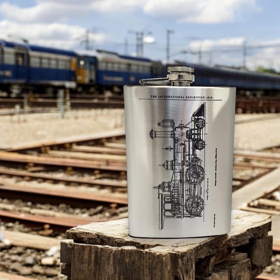 8oz Steam Locomotive International Stainless Steel Flask 8oz Steam Locomotive International Stainless Steel Flask