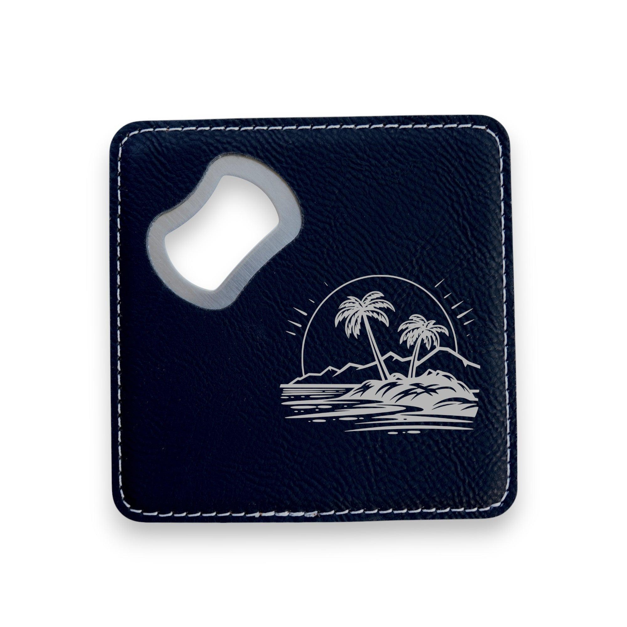 Coaster W/ BOTTLE OPENER - Hawaii Beach - SET of 2 Leather - Etsy