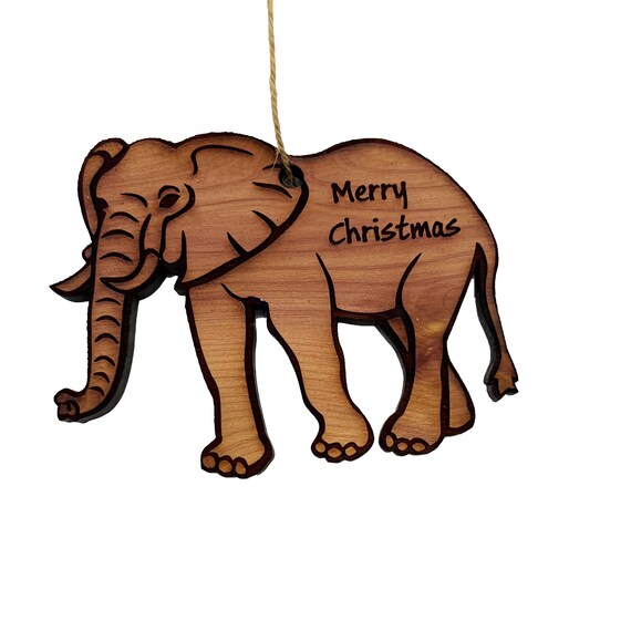Elephant Merry Christmas - Cedar Ornament Elephant Merry Christmas - Cedar Ornament