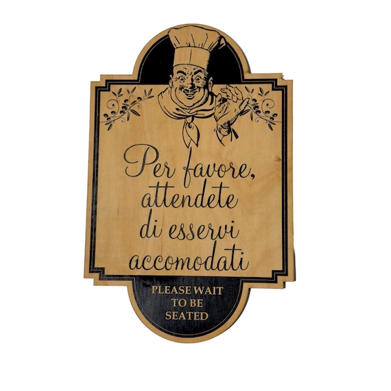 Sign - BLACK - Please Wait to be Seated - Italian - Plaque Sign 11x7in Sign - BLACK - Please Wait to be Seated - Italian - Plaque Sign 11x7in