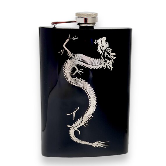 8oz BLACK Chinese Dragon Flask 8oz BLACK Chinese Dragon Flask