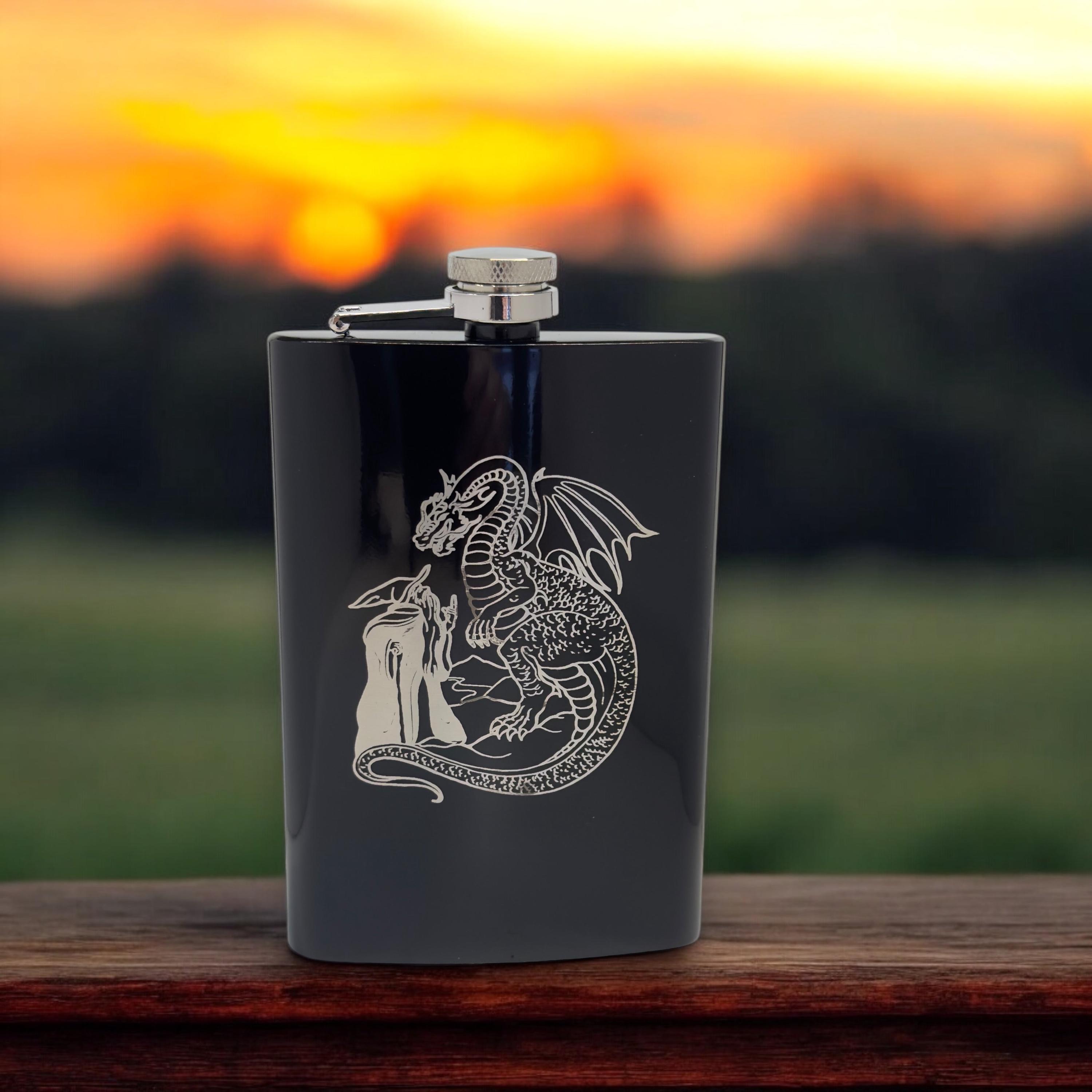 8oz Wizard and Dragon BLACK Flask - Etsy