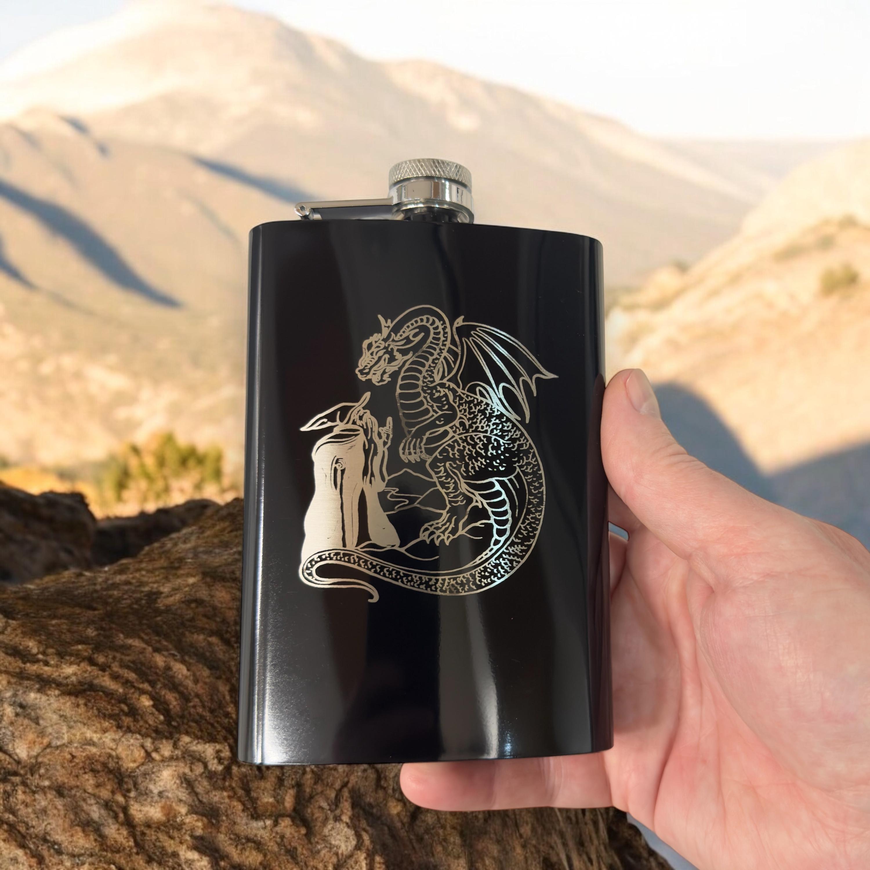 8oz Wizard and Dragon BLACK Flask - Etsy