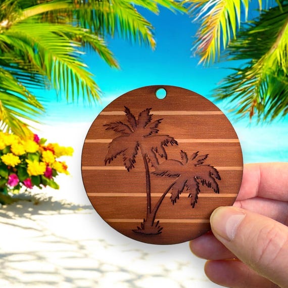 Sunset and Palm Trees - Cedar Ornament Sunset and Palm Trees - Cedar Ornament
