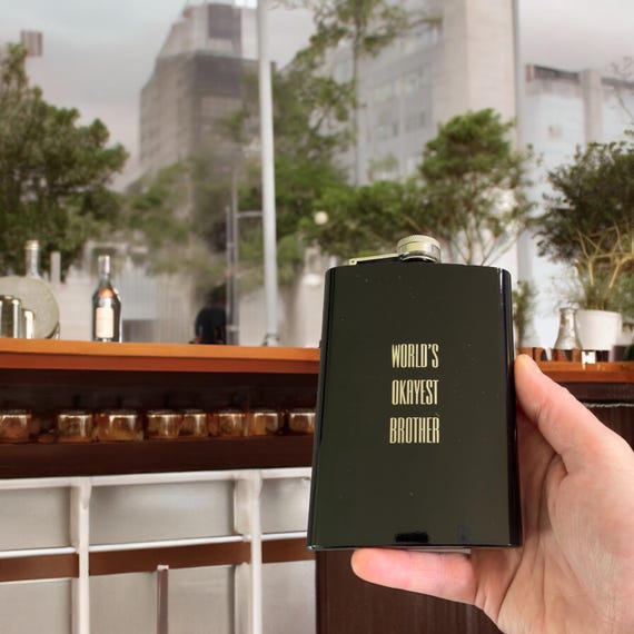 8oz BLACK World's Okayest Brother Flask 8oz BLACK World's Okayest Brother Flask