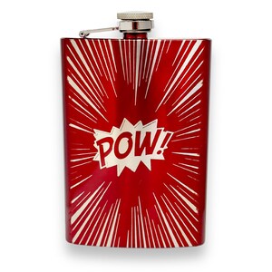 8oz RED POW Flask Comic Book Novelty 8oz RED POW Flask Comic Book Novelty