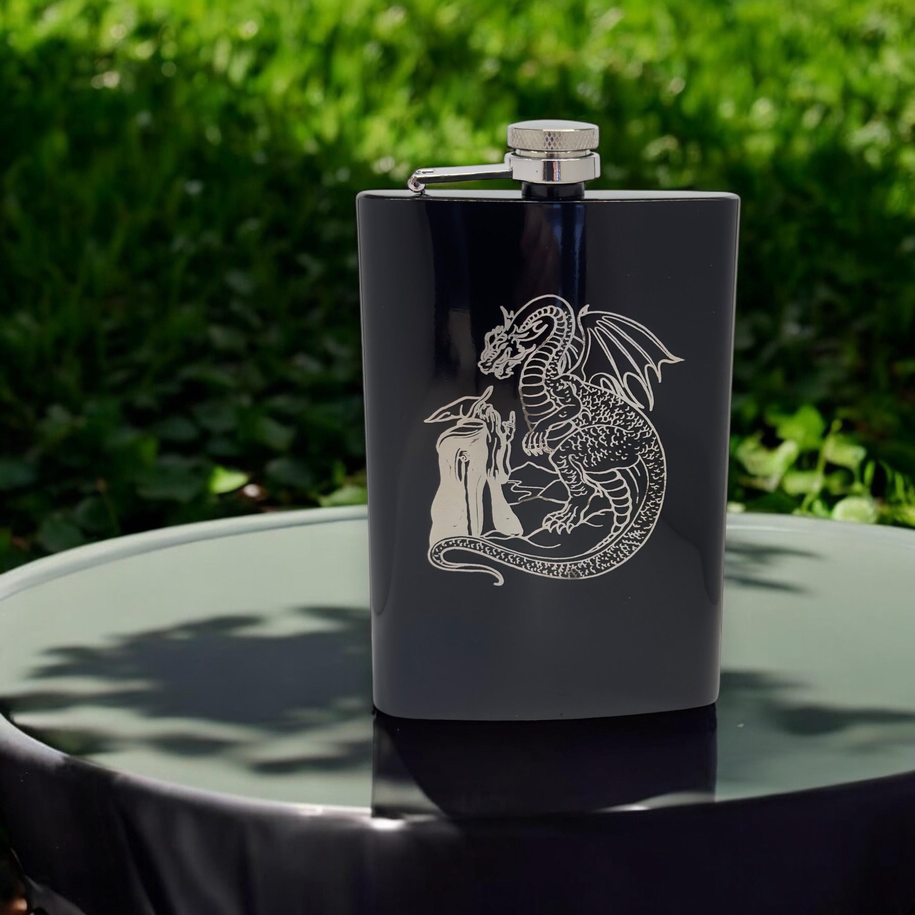 8oz Wizard and Dragon BLACK Flask - Etsy