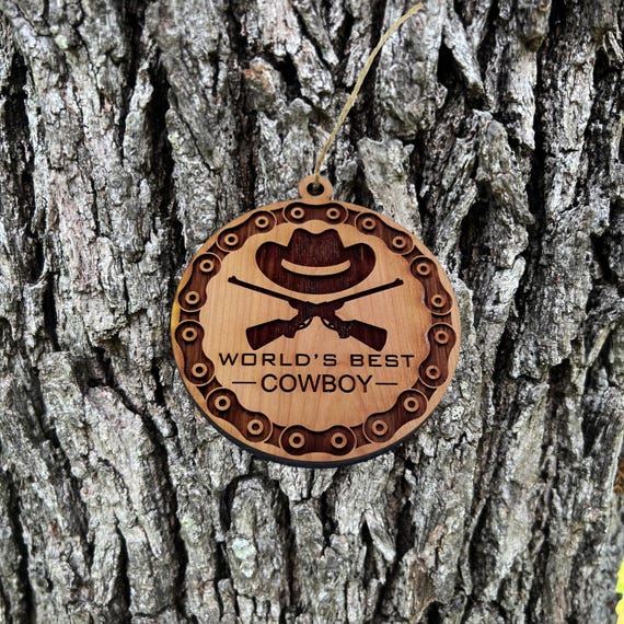 Worlds Best Cowboy Rifles and chains - Cedar Ornament Worlds Best Cowboy Rifles and chains - Cedar Ornament