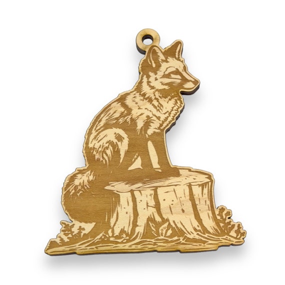 Ornament - Fox on a Stump Raw Wood Ornament - Fox on a Stump Raw Wood