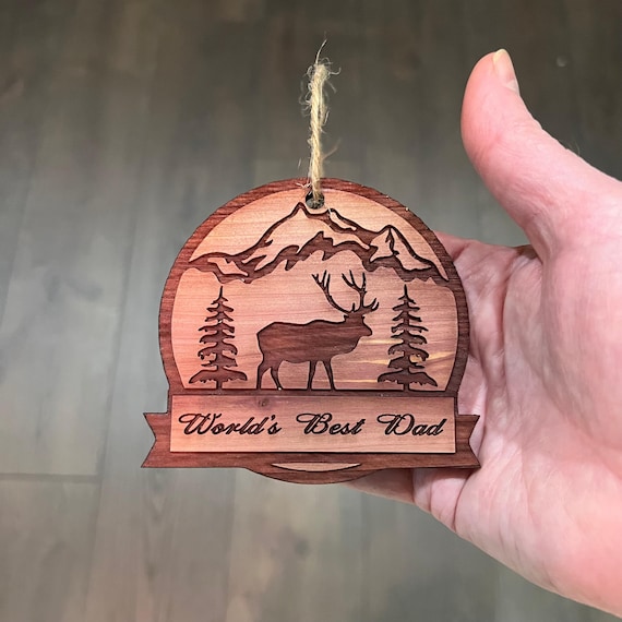 Winter Wolf Worlds Best Dad - cedar ornament Winter Wolf Worlds Best Dad - cedar ornament