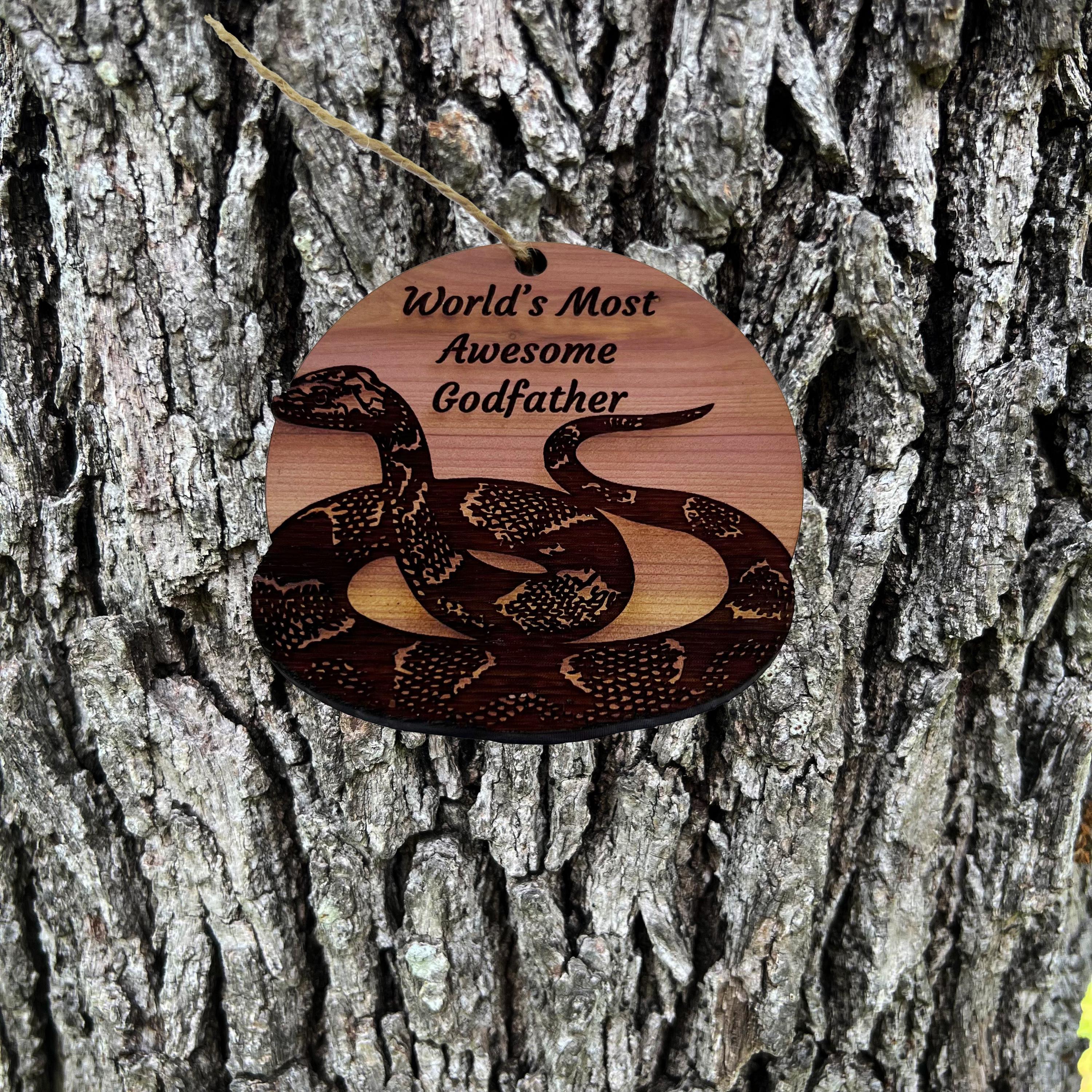 Worlds Most Awesome Godfather Snake - Cedar Ornament Worlds Most Awesome Godfather Snake - Cedar Ornament