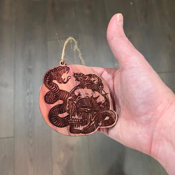 Rat Skull Snake - Cedar Ornament Rat Skull Snake - Cedar Ornament