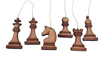 Chess Pieces all 6 - Cedar Ornament