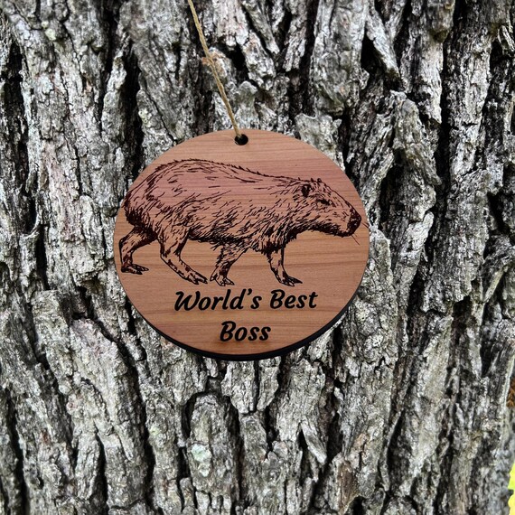 Winter Wolf Worlds Best Boss - cedar ornament Winter Wolf Worlds Best Boss - cedar ornament