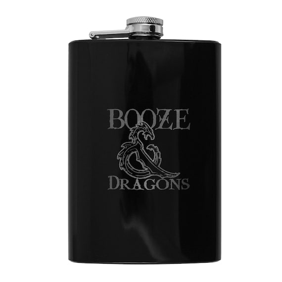 8oz BLACK Booze and Dragons Flask 8oz BLACK Booze and Dragons Flask