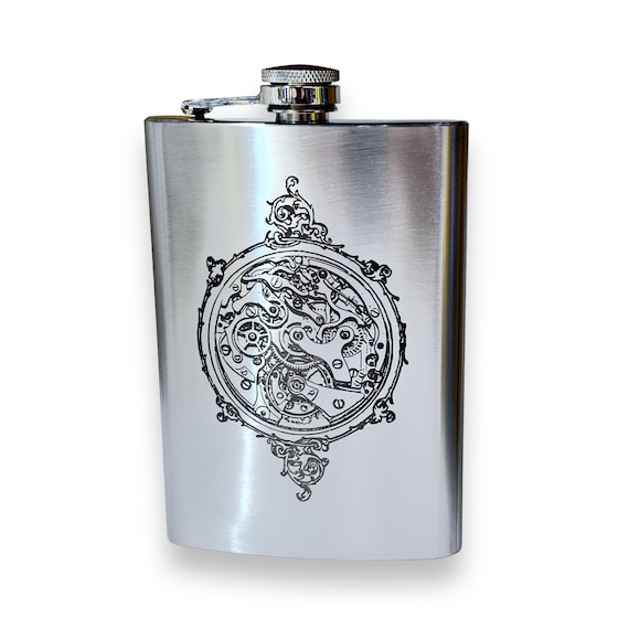 8oz Steampunk Clockworks Stainless Steel Flask 8oz Steampunk Clockworks Stainless Steel Flask