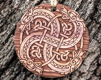 Viking Dragon Knot - Raw Cedar Ornament 3x3in