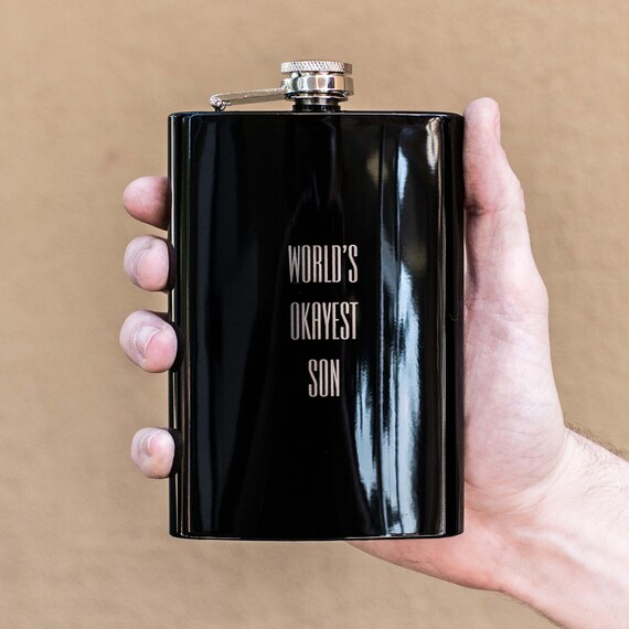 8oz BLACK World's Okayest Son Flask 8oz BLACK World's Okayest Son Flask