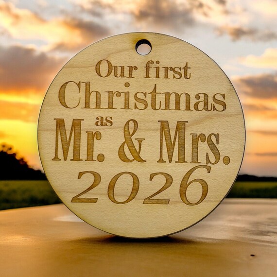 Ornament - 2026 Our First Christmas as Mr and Mrs - Raw Wood 3x3in Ornament - 2026 Our First Christmas as Mr and Mrs - Raw Wood 3x3in