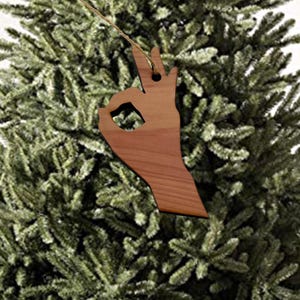 Ok Sign Language Hand - Cedar Ornament Ok Sign Language Hand - Cedar Ornament