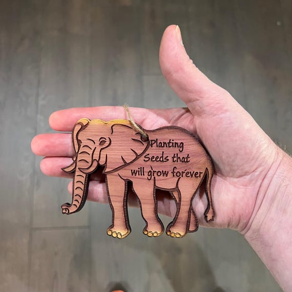 Elephant Planting seeds that will grow forever - Cedar Ornament Elephant Planting seeds that will grow forever - Cedar Ornament