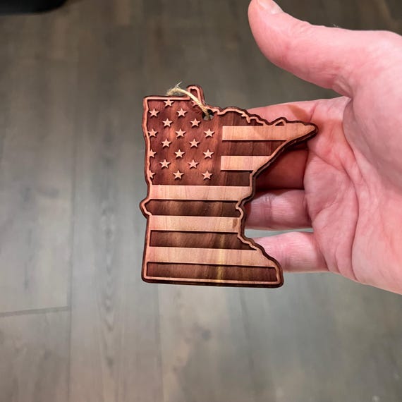 Minnesota and USA Flag - Cedar Ornament Minnesota and USA Flag - Cedar Ornament