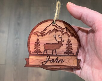 Customized PERSONALIZED Elk with your name - Cedar Ornament