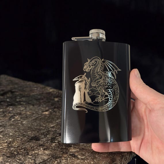 8oz Wizard and Dragon BLACK flask 8oz Wizard and Dragon BLACK flask