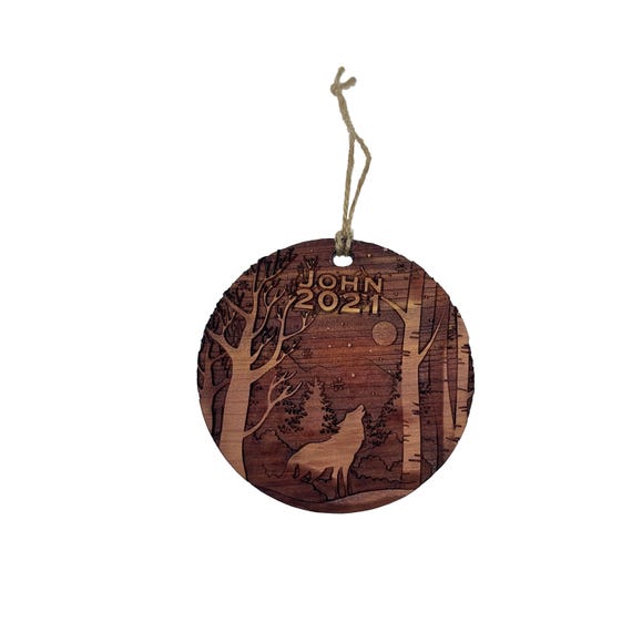 Custom PERSONALIZED Winter Wolf with your own wording - Raw Cedar Ornament 3x3in Custom PERSONALIZED Winter Wolf with your own wording - Raw Cedar Ornament 3x3in