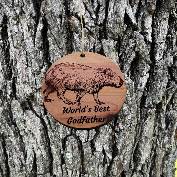 Worlds Best Dad Capybara - Cedar Ornament Worlds Best Dad Capybara - Cedar Ornament