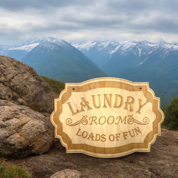 Sign - Laundry Room Loads of Fun - Raw Wood Door Sign 7x9.5in Sign - Laundry Room Loads of Fun - Raw Wood Door Sign 7x9.5in