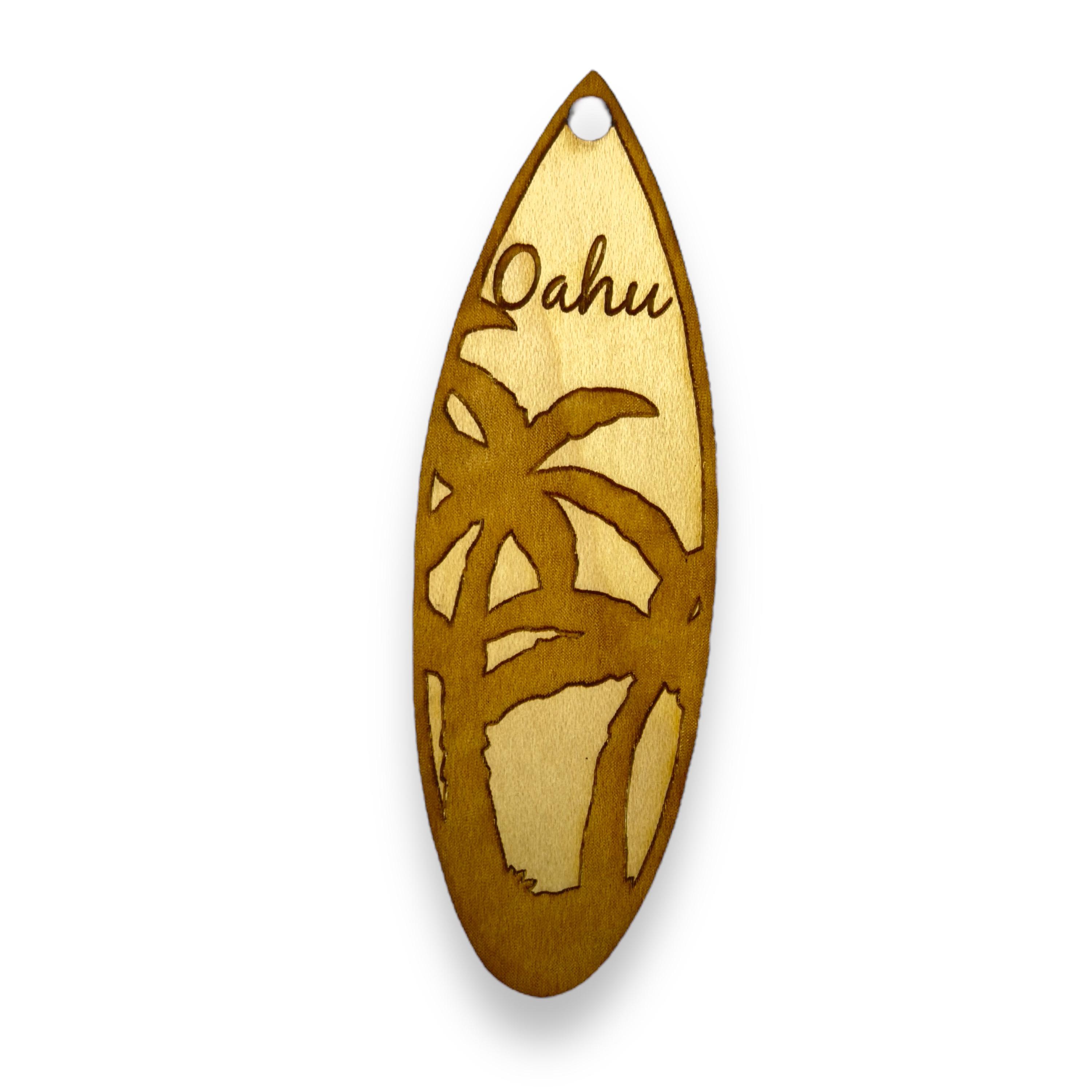 Ornament - Oahu Palm Tree Surfboard - Raw Wood Maple Ornament - Oahu Palm Tree Surfboard - Raw Wood Maple