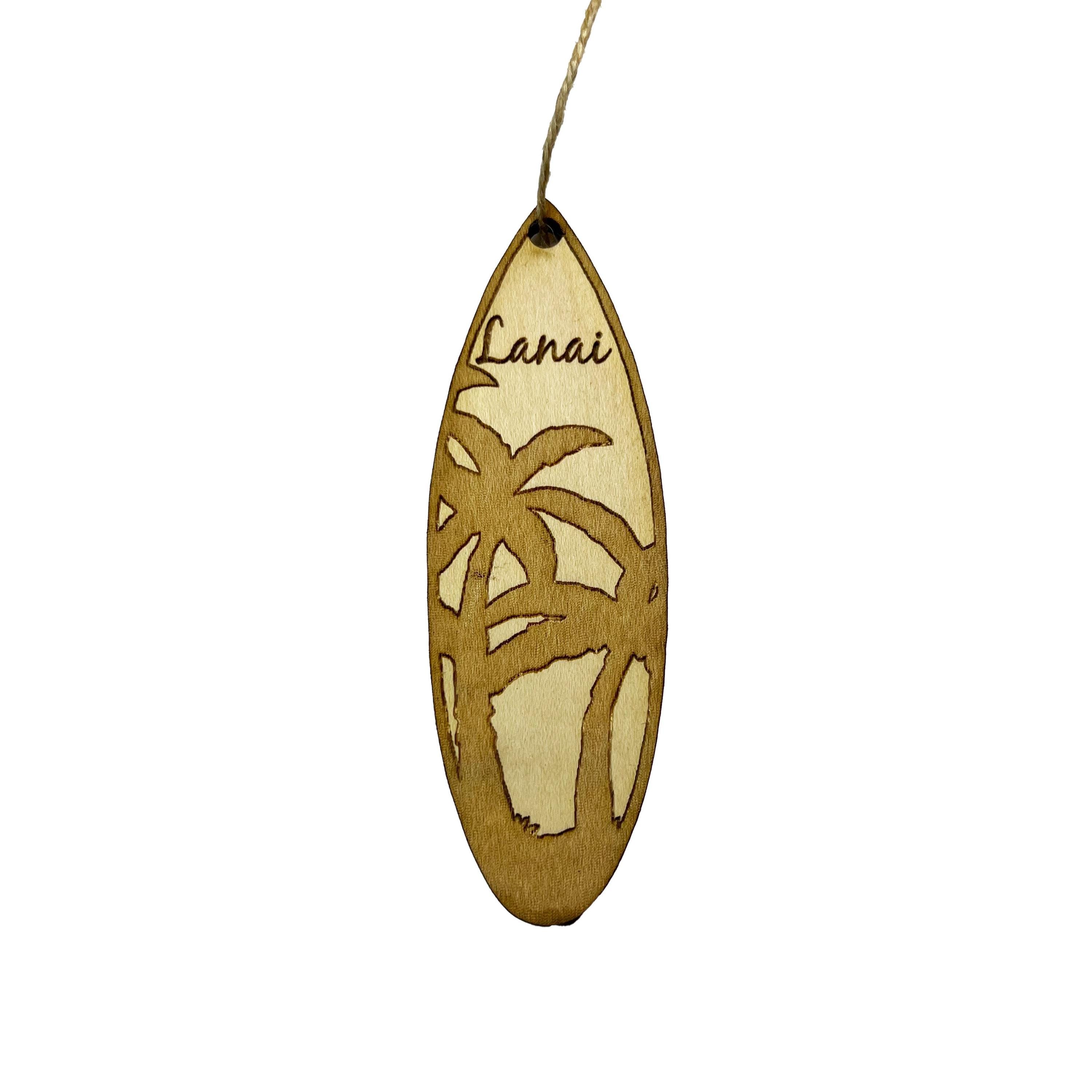 Ornament - Lanai Palm Tree Surfboard - Raw Wood Maple Ornament - Lanai Palm Tree Surfboard - Raw Wood Maple