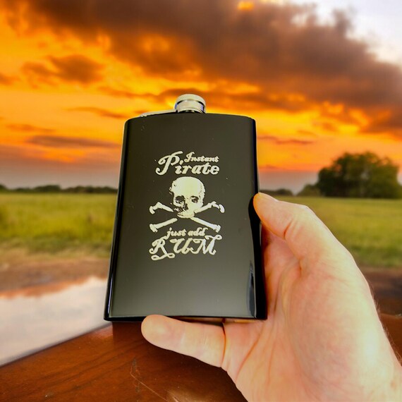 8oz BLACK Instant Pirate Just Add Rum Flask 8oz BLACK Instant Pirate Just Add Rum Flask