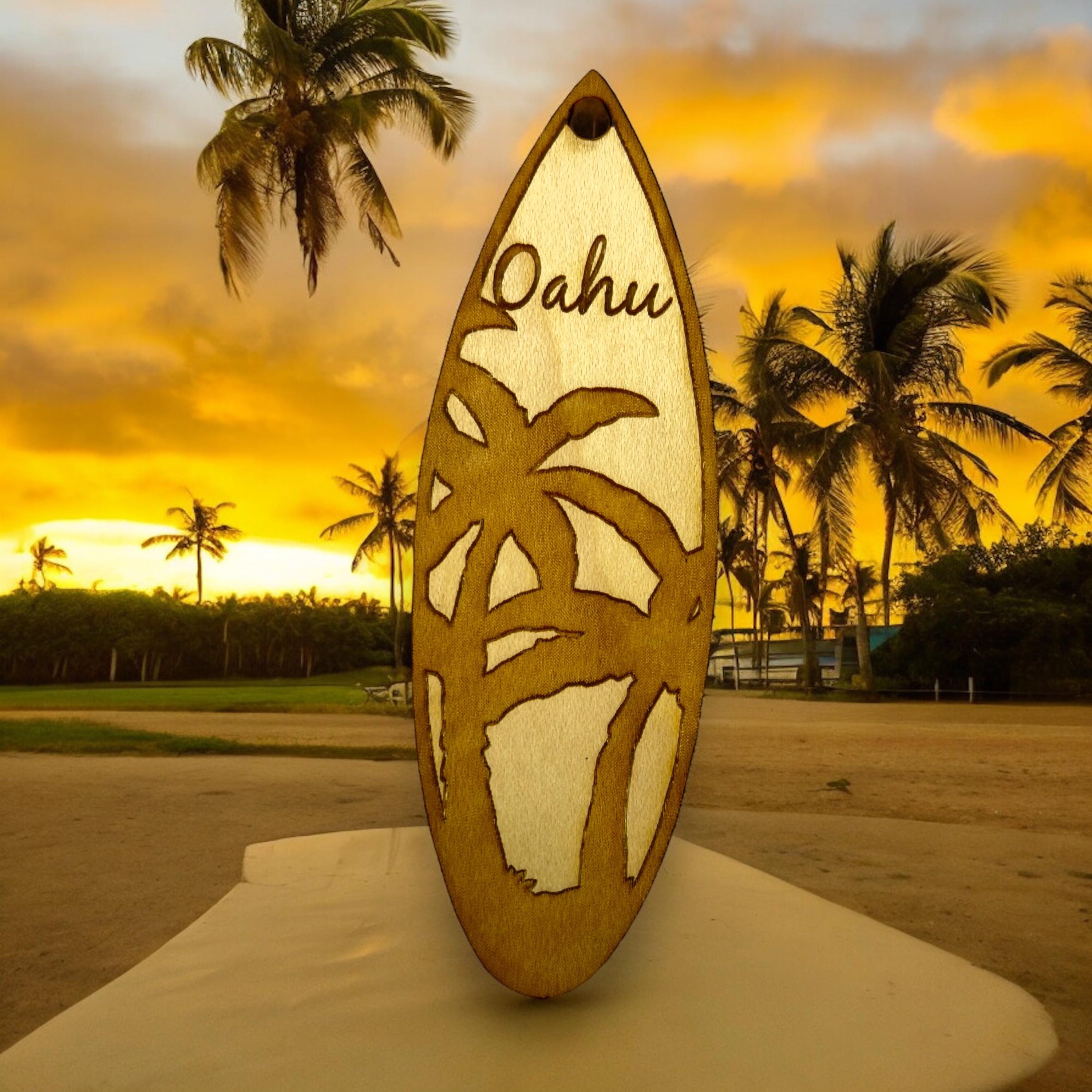 Ornament - Oahu Palm Tree Surfboard - Raw Wood Maple Ornament - Oahu Palm Tree Surfboard - Raw Wood Maple