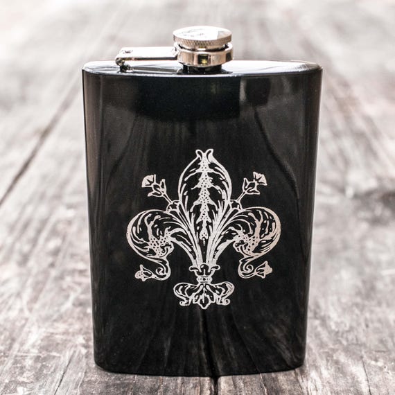 8oz BLACK Fleur de Lis Flask 8oz BLACK Fleur de Lis Flask