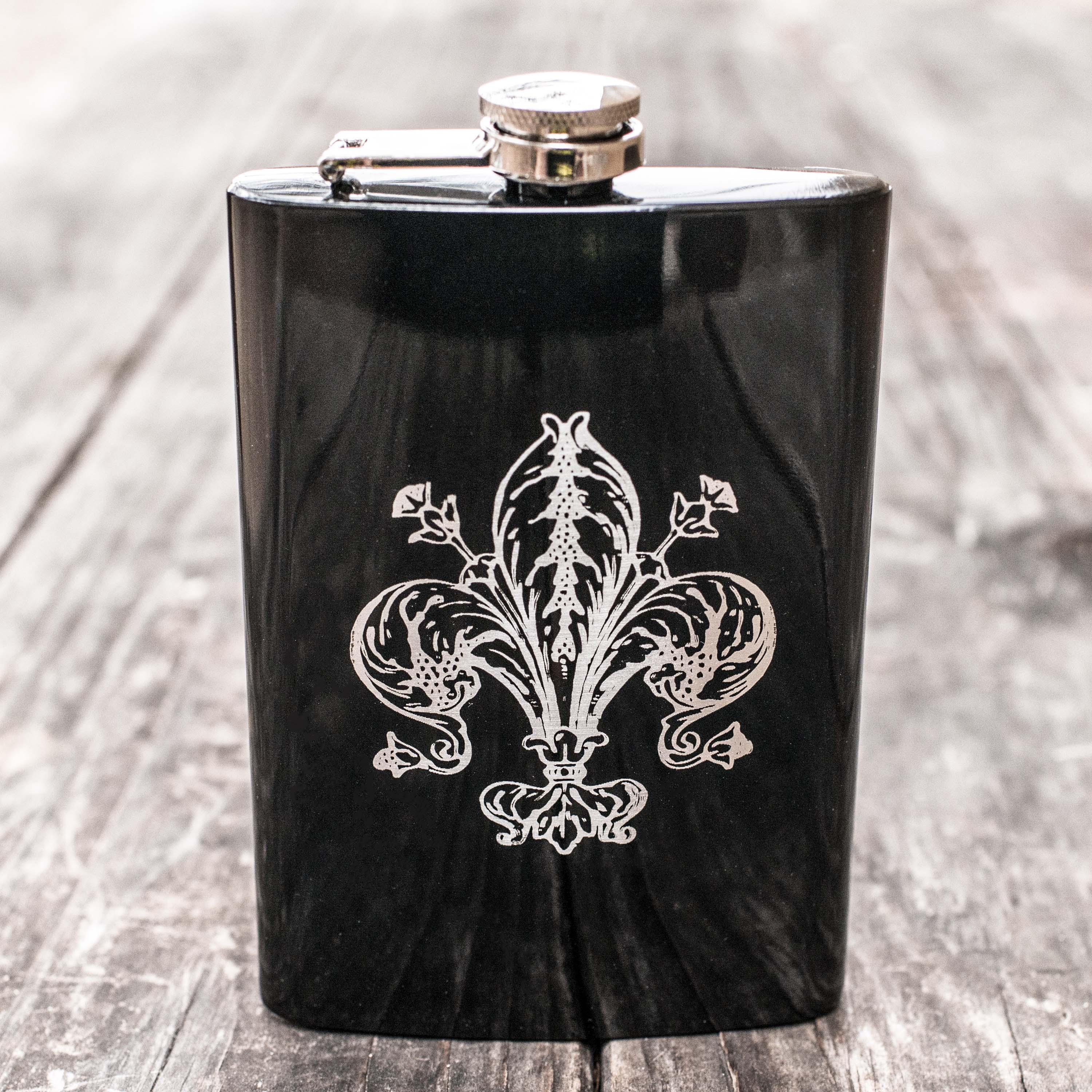 8oz BLACK Fleur de Lis Flask 8oz BLACK Fleur de Lis Flask