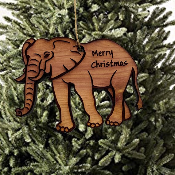 Elephant Merry Christmas - Cedar Ornament Elephant Merry Christmas - Cedar Ornament