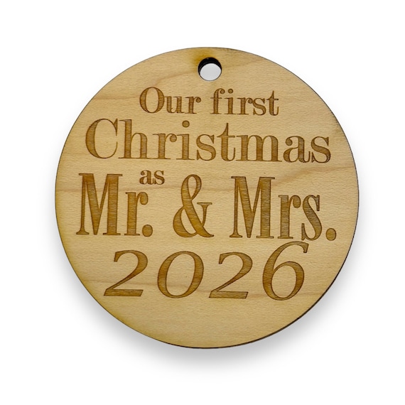 Ornament - 2023 Our First Christmas as Mr and Mrs - Raw Wood 3x3in Ornament - 2023 Our First Christmas as Mr and Mrs - Raw Wood 3x3in