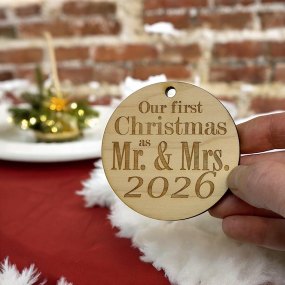 Ornament - 2023 Our First Christmas as Mr and Mrs - Raw Wood 3x3in Ornament - 2023 Our First Christmas as Mr and Mrs - Raw Wood 3x3in