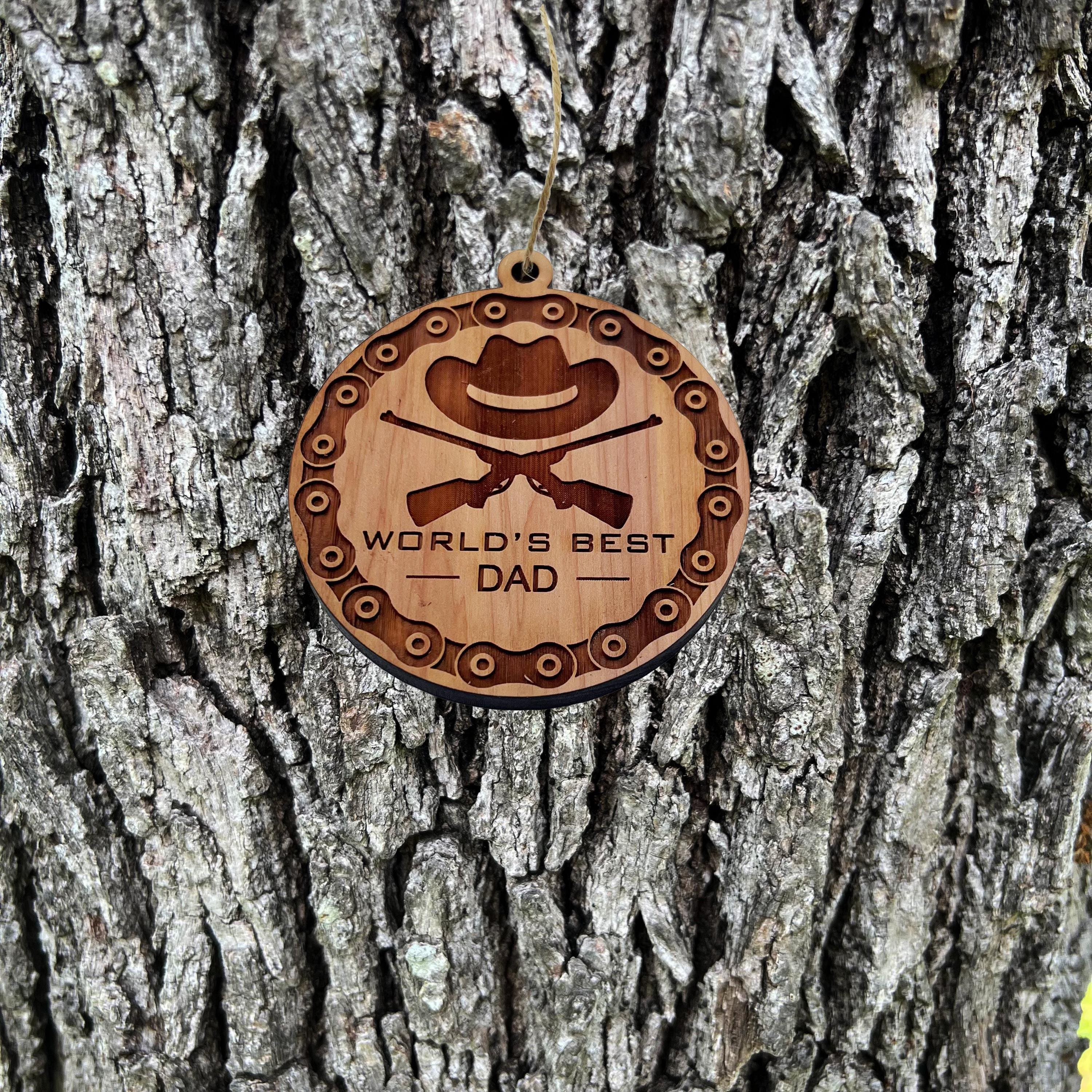 Worlds Best Dad Rifles and chains - Cedar Ornament Worlds Best Dad Rifles and chains - Cedar Ornament